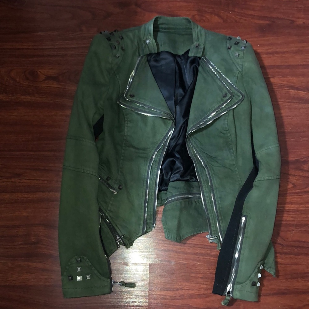 Olive Green Studded Jacket As Seen on Jaclyn Hill